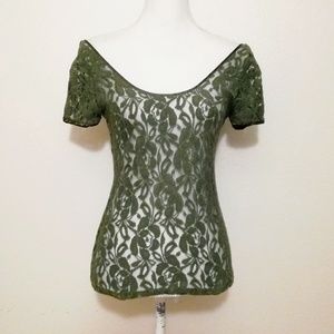 💚 Banana Republic Sheer Khaki Green Lace Top